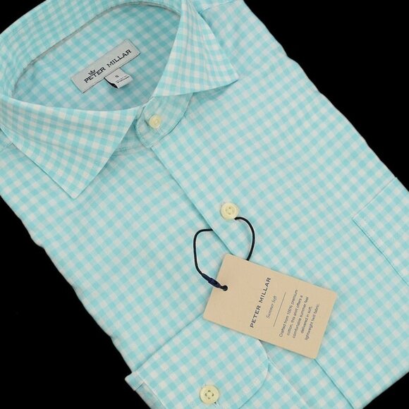 PETER MILLAR SUMMER SOFT Willow Mist Blue TOWNS Long Sleeve Shirt SMALL NWT